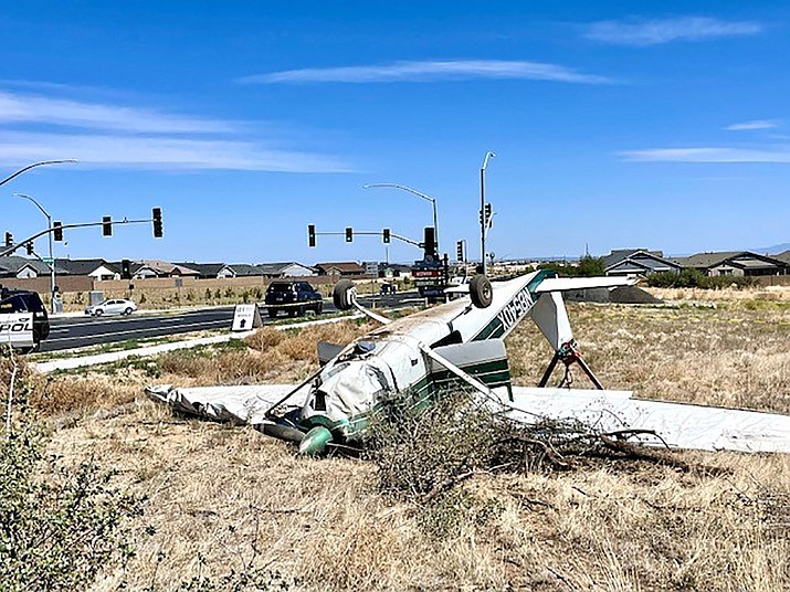 This Cessna 172 flipped over after an emergency landing Sunday morning at about 9:15 in the area of James Lane and Warrior Way near Prescott Regional Airport. (Jason Kadah/Courtesy)