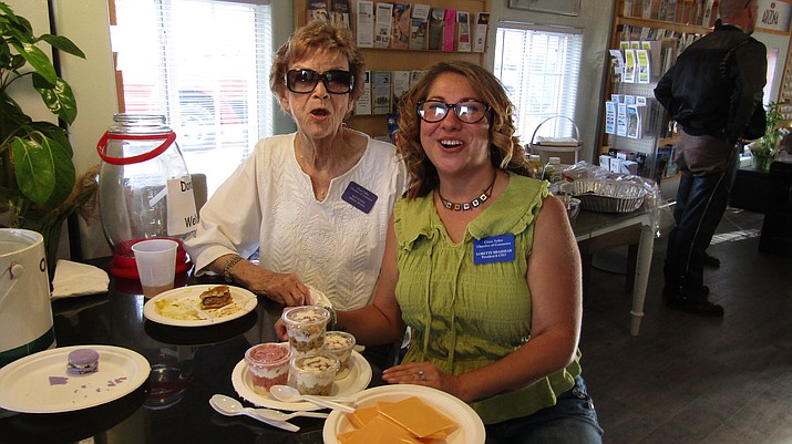 Volunteer Kay Jones, left, with Chamber CEO Lorette Brashear at the grand opening. (Stan Bindell/For the Review)
