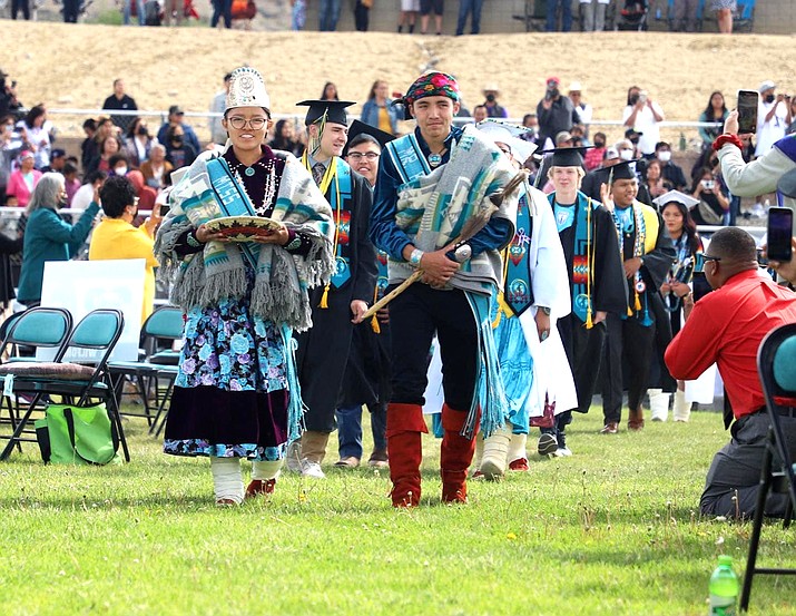 Graduates from Navajo Preparatory School prepare for opening ceremonies May 21. (Photo/OPVP)