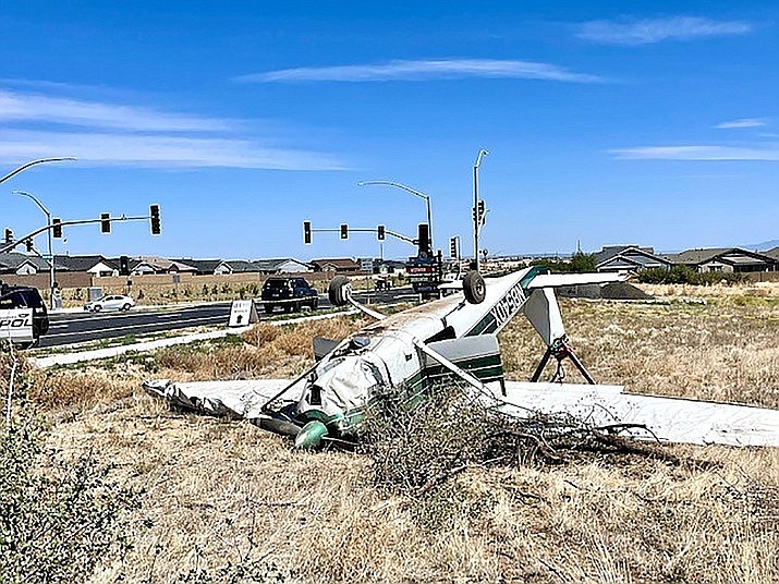 A Cessna 172 flipped over after an emergency landing near Prescott Regional Airport. (Jason Kadah/Courtesy)
