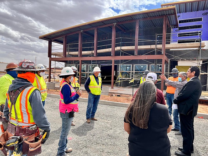 Navajo Nation President Jonathan Nez (right) tours the construction of a new community center in Teesto, Arizona. Teesto is located 42 miles north of Winslow on the Navajo reservation. (Photo/Office of the Navajo President)