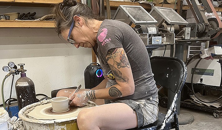 Sarah Harms at work in her studio. (Photo courtesy of JACG)