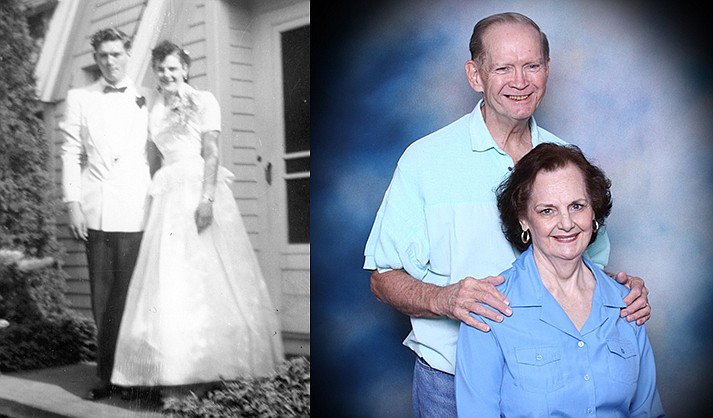 Ray and Peggy Angus on their wedding day and currently.