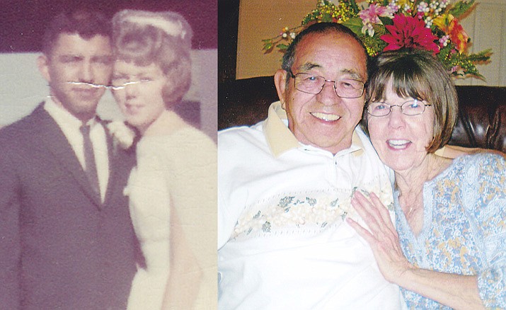 Frank and Helena Hernandez of Prescott Valley are celebrating 60 years of marriage. They were married on June 15, 1962. Both grew up in Gila Bend, and they were high school sweethearts. The couple is shown then and now. (Courtesy photos)