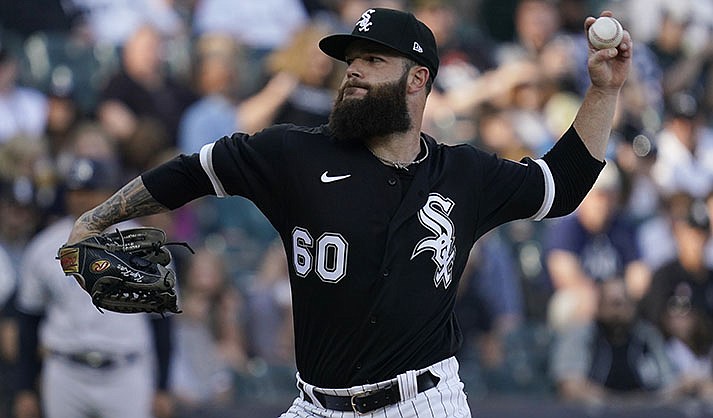 Chicago White Sox starting pitcher Dallas Keuchel throws against the New York Yankees during the first inning of a baseball game in Chicago, Saturday, May 14, 2022. (AP Photo/Nam Y. Huh)
