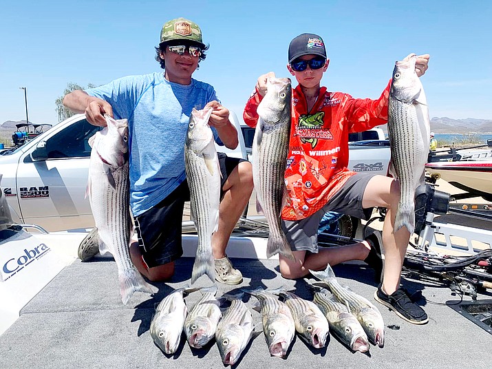 Ricky Gonzalez and Daniel Rigo with their four and six pound striped bass caught during the Lake Pleasant tournament. (Submitted Photo)