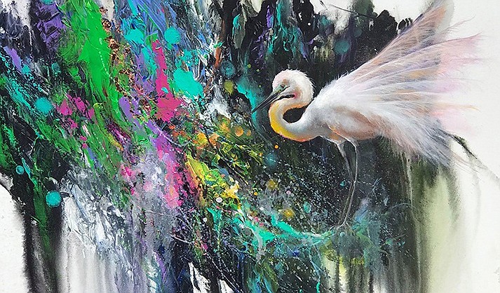 White Egret, mixed media by Gary Jenkins, 36”H x 36”W (Courtesy of Rowe Gallery)