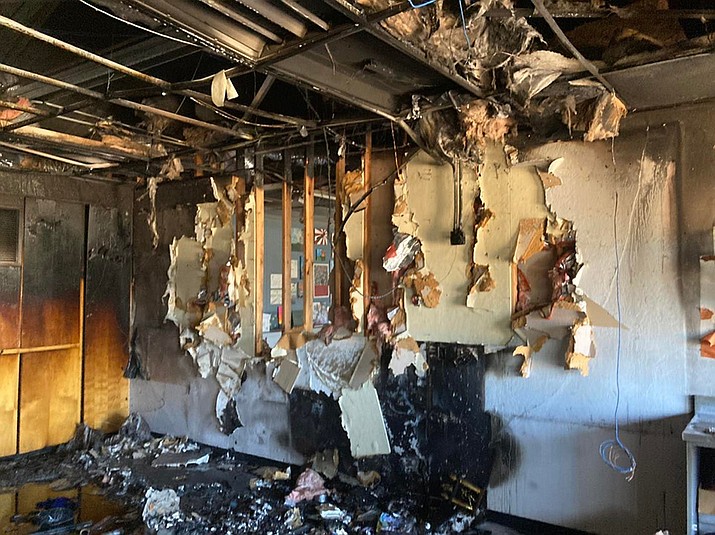 This classroom at Chino Valley High School was heavily damaged in a fire Friday afternoon, but no injuries were reported. (Central Arizona Fire and Medical/Courtesy)