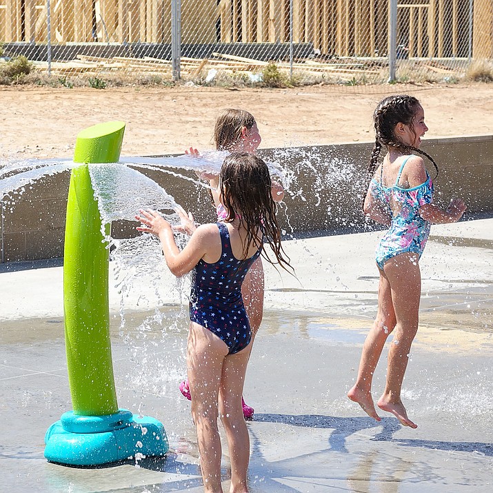 Girls play in the water at the Bob Edwards Park Splash Pad. The Splash Pad is now open. (Town of Prescott Valley/Courtesy photo)