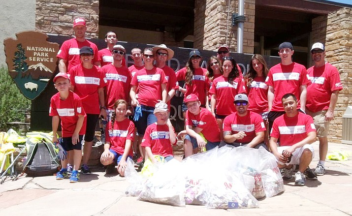 A dozen volunteers could be seen along the South Rim near Mather Campground and along the Canyon rim, picking up litter and other garbage this past weekend. (Photo/NPS)