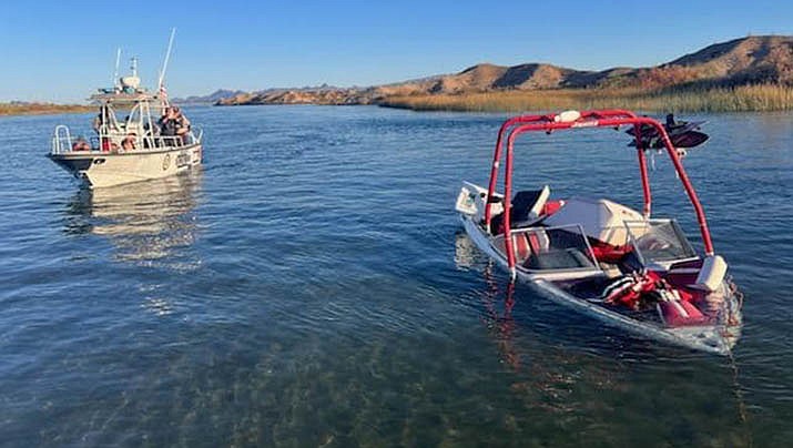 A sunken boat was just one of the incidents that the Mohave County Sheriff’s Office Division of Boating Rescue responded to over the Father’s Day weekend. (MCSO photo)