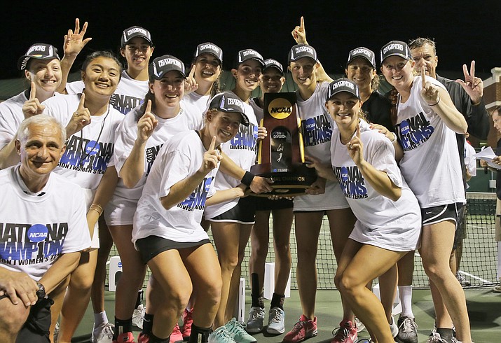 Vanderbilt posses with the trophy after their team won the NCAA’s women’s team tennis championships against Oklahoma, Tuesday, May 19, 2015, Waco, Texas. (LM Otero/AP, File)