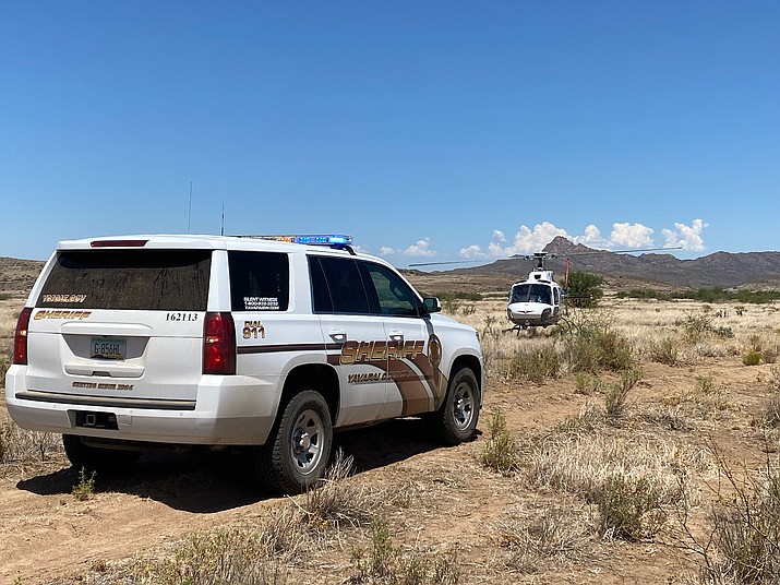 A YCSO vehicle and Native Air helicopter respond to horse-riding accident in Wilhoit on Saturday, June 25, 2022. (YCSO/Courtesy)