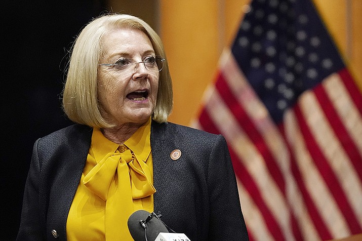 Arizona Senate President Karen Fann, R-Prescott, speaks during a news conference at the Arizona Capitol Friday, Sept. 24, 2021, in Phoenix. FBI agents looking into events surrounding former President Donald Trump's efforts to overturn his 2020 election loss have subpoenaed Fann, who orchestrated a discredited review of the election. (Ross D. Franklin, AP File)