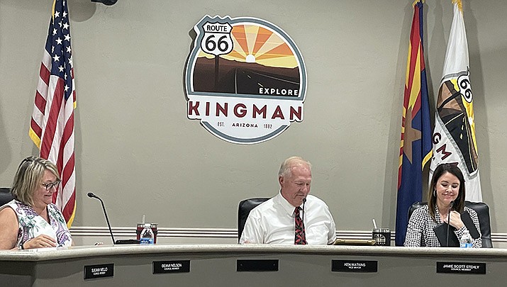 Kingman City Council adopted the 2022-23 budget June 21. From left are Councilwoman Deana Nelson, Vice Mayor Ken Watkins and Councilwoman Jamie Scott Stehly. (Photo by MacKenzie Dexter/ Kingman Miner)