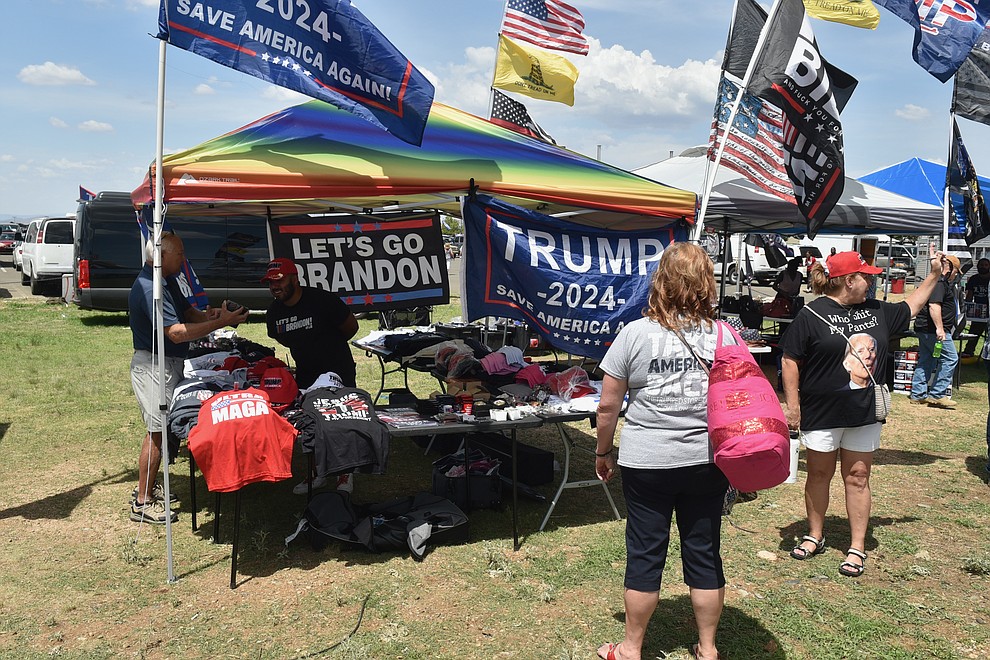 Trump supprters gather for the Save America rally at Findlay Toyota Center in Prescott Valley Friday, July 22, 2022. (Jesse Bertel/Courier)