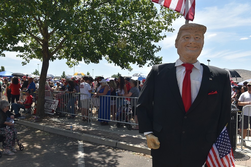 Trump supprters gather for the Save America rally at Findlay Toyota Center in Prescott Valley Friday, July 22, 2022. (Jesse Bertel/Courier)