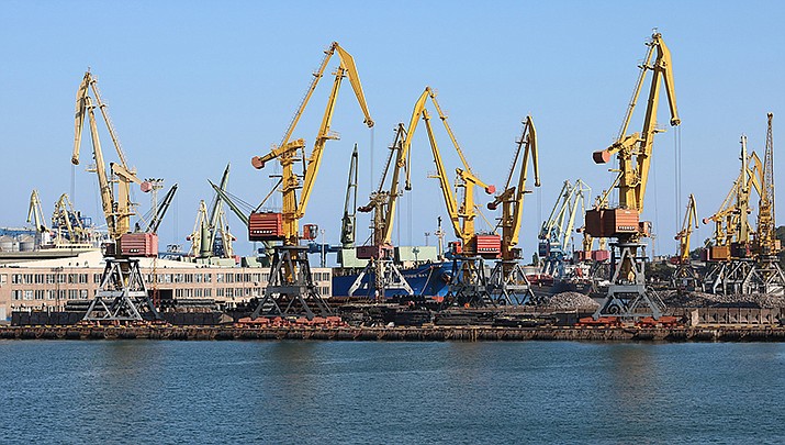 A ship carrying grain left the Ukrainian port of Odesa on Monday, Aug. 1. It was the first shipment of Ukrainian grain that has left the country since the invasion and blockade by Russia. (Photo by George Chernilevsky, public domain, https://bit.ly/3PxpzWC)