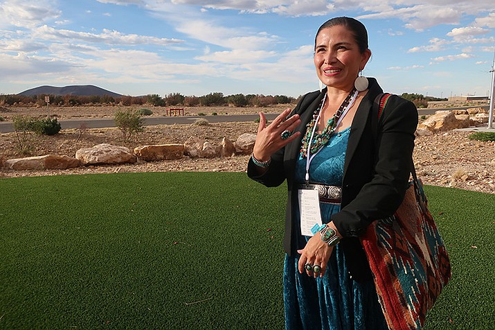 Ethel Branch poses for a photograph before a Navajo Nation presidential forum at a tribal casino outside Flagstaff Arizona, on Tuesday, June 21, 2022. Branch is among 15 candidates seeking the top leadership post on the largest Native American reservation in the U.S. (Felicia Fonseca/AP)