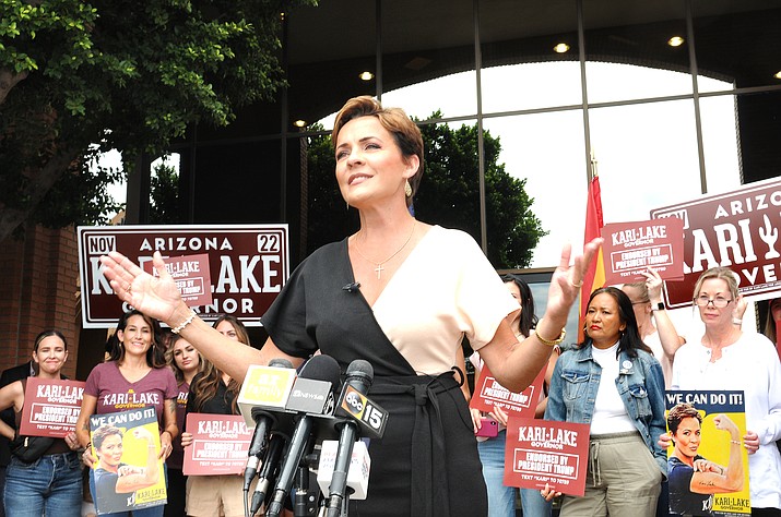 Kari Lake declares victory Wednesday in the Republican gubernatorial primary, insisting she can unite the GOP despite a bruising race with Karrin Taylor Robson. (Howard Fischer/Courtesy)
