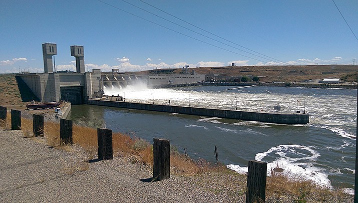 Ice Harbor dam on the Snake River near Burbank, Washington is pictured. Dams on the Snake have contributed to the decline of wild salmon and steelhead trout that spawn in the river. (Courtesy photo by Rocky Barker)