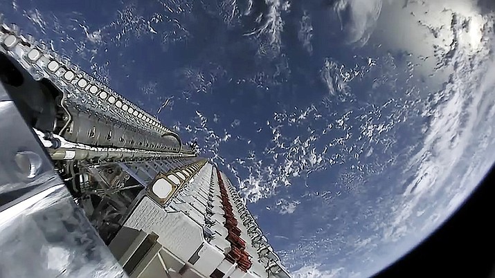 Sixty Starlink satellites are stacked together before deployment on 24 May 2019 (Photo/Starlink)