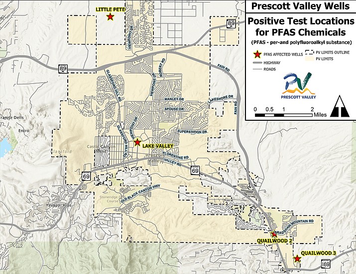 Stars denote the location of the affected wells in Prescott Valley. (Town of Prescott Valley/Courtesy)