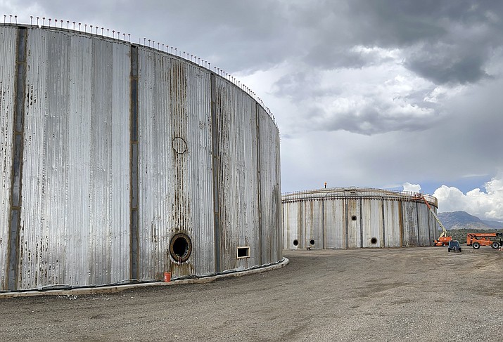 Two six-million-gallon water tanks are currently under construction at a site west of Highway 89 in north Prescott. The project is one component of the City of Prescott’s $60 million improvements to its water production facility. (Cindy Barks/Courier)