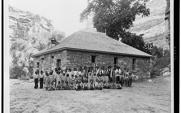 Children at Havasupai Indian School in Cataract Canyon, Arizona, in 1901. Arizona had scores of such boarding schools for Native children in the 19th and 20th centuries. (Photo courtesy of the Library of Congress)