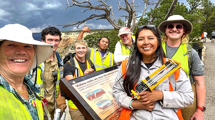 University of New Mexico students and staff and Grand Canyon National Park’s trail crew work to repair the Trail of Time, Aug. 8-12. (NPS Photo)