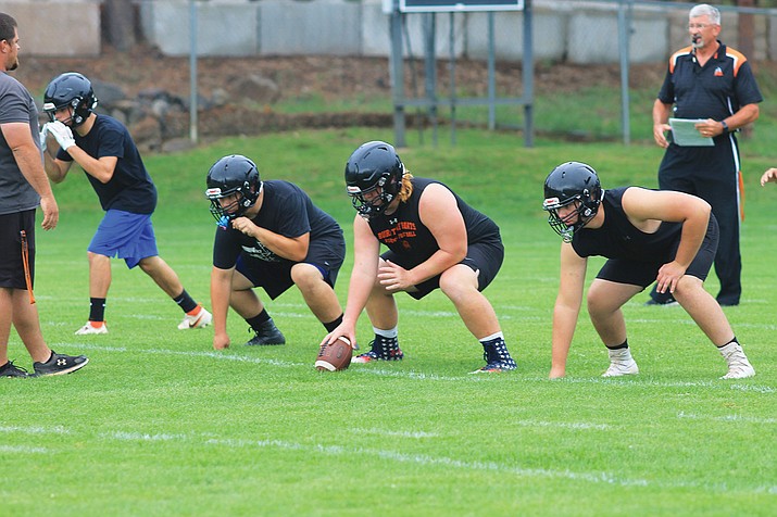 The Vikings football team practices Aug. 18. The Vikings travelled to Nevada Aug. 19 where they defeated Pahranagat Valley. (Wendy Howell/WGCN)