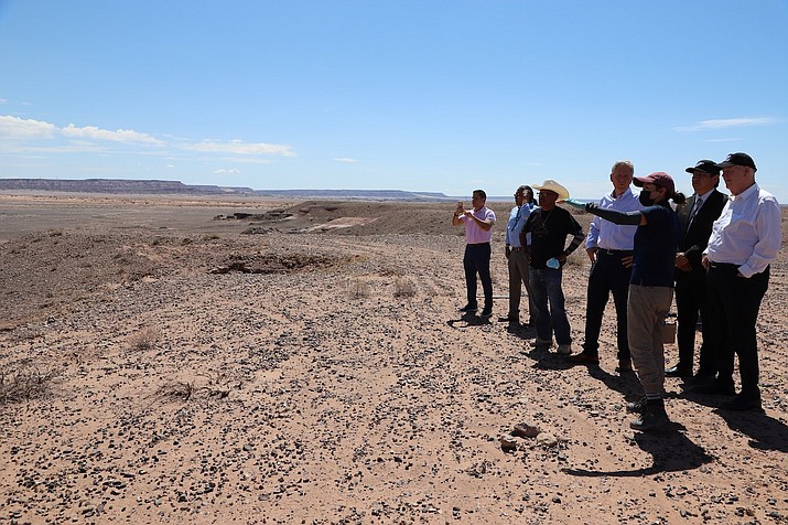 Tribal and federal officials in Cameron, Arizona looking at abandoned uranium mines on the Navajo Nation. (Photo/OPVP)