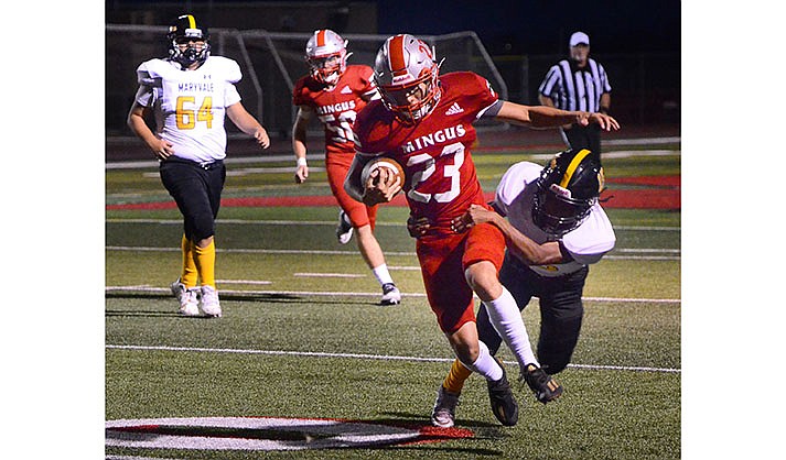 Mingus junior Seth Brueland (23) ran the ball 7 times and scored a touchdown in the Sept. 1 game. (VVN/Vyto Starinskas)