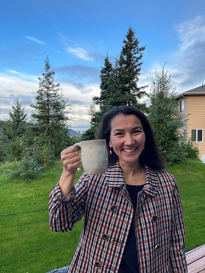 Democrat Mary Peltola lifts a mug in celebration after winning the special election for Alaska's only U.S. House seat Aug. 31. Peltola becomes the first Alaska Native to serve in the House. (Photo/Mary Peltola)