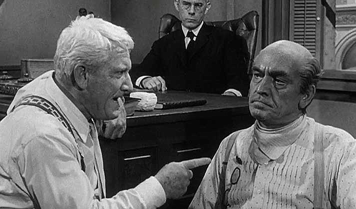 Lions of stage and screen, Spencer Tracy (left) and Fredric March starred in 1960s "Inherit the Wind" (with Harry Morgan as the judge). (Courtesy image)