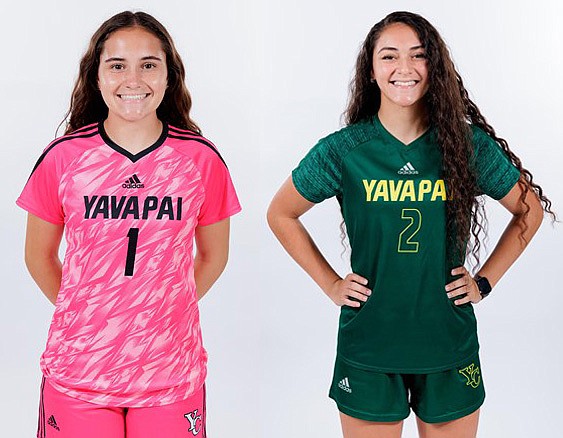 Yavapai women's soccer goalkeeper Morgan Trail and defender Ziyana De Los Reyes Guerrero. (Yavapai Athletics/Courtesy)