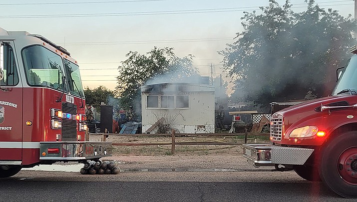 A fire destroyed this home and killed a dog on John L. Avenue near Kingman on Monday. (Photo by Northern Arizona Fire District)
