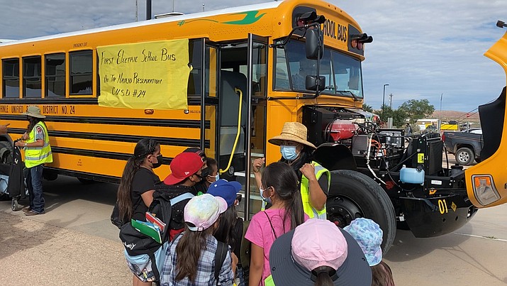 Blue Bird delivered its first electric school bus to Chinle Unified School District in Arizona, the largest school district in the Navajo Nation. (Photo/Blue Bird)