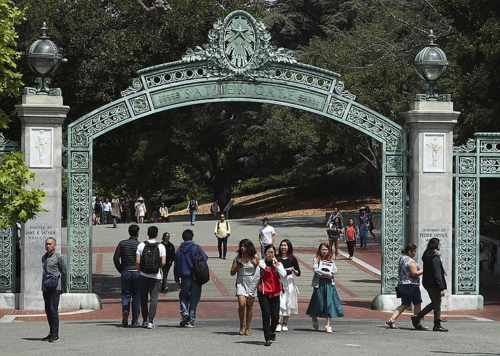 Students walk past Sather Gate on the University of California at Berkeley campus on May 10, 2018, in Berkeley, Calif. (Ben Margot, AP File)