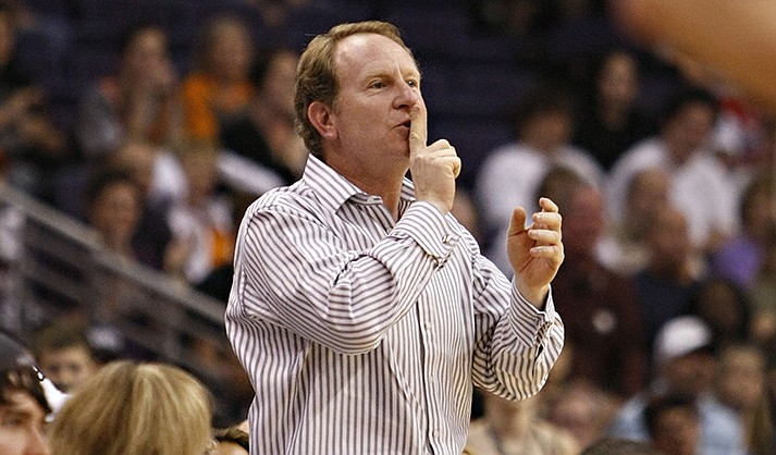 Robert Sarver says he has started the process of selling the Phoenix Suns and Phoenix Mercury, a move that comes only eight days after he was suspended by the NBA over workplace misconduct including racist speech and hostile behavior toward employees. (AP Photo/Matt York, File)