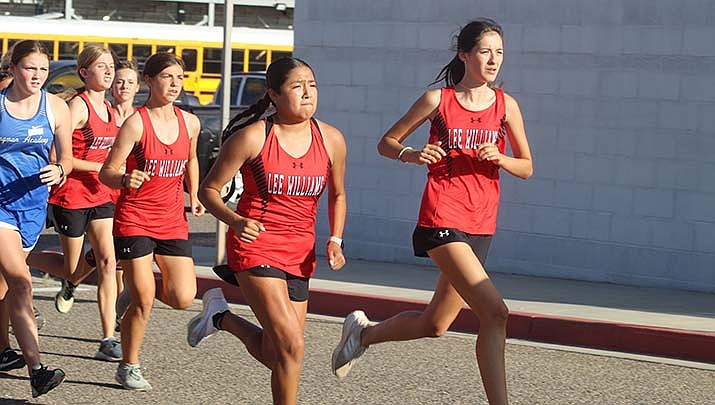 Lee Williams High School runners get off to a fast start in Wednesday’s cross-country race. (Kingman Miner photo)