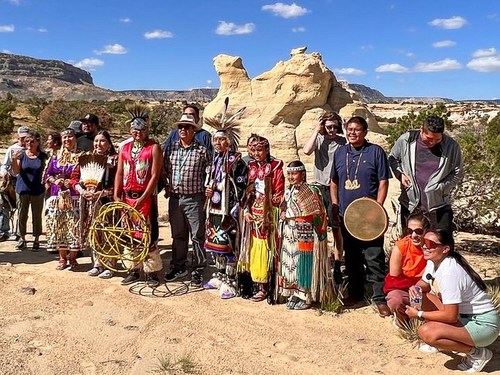 Council Delegate Nathaniel Brown joins community members at the immersive community art and walking trail project Walking with Dinétah Sept. 17-18 in Kayenta. (Photo/Delegate Brown's office)