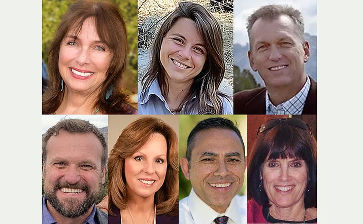 Pictured are the seven candidates that are running for the three seats on the Prescott Unified School District Governing Board that are up for election on Nov. 8, 2022. Top row, left to right: Linda Conn, Sarah Vincent (appointed incumbent) and Brooks Compton. Bottom row, left to right: Stan Goligoski, Michele Hamer, Andy Nelson and Jane Robertson. (Courtesy photos)