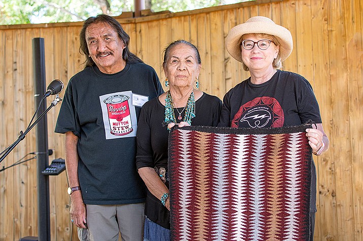From left, Patrick Smith, Navajo master weaver Nanabah Aragon, Lisa Hayes, executive director, Sharlot Hall Museum. (Sharlot Hall Museum/Courtesy photo)