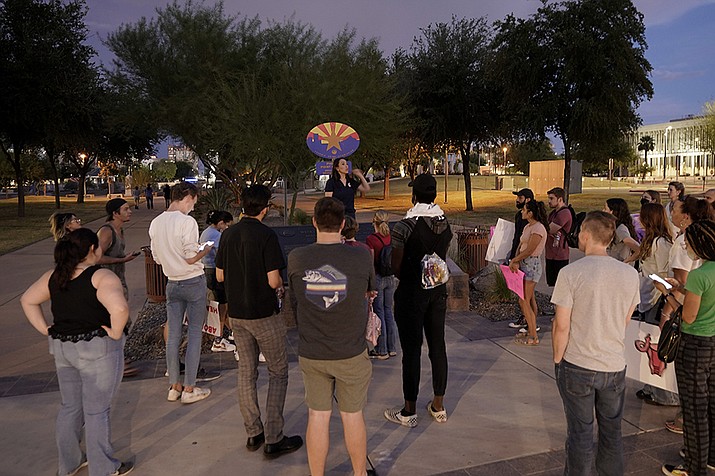 Protesters gather outside the Capitol to voice their dissent with an abortion ruling, Friday, Sept. 23, 2022, in Phoenix. (Matt York, AP File)