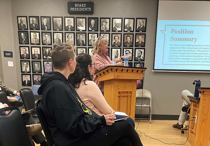 PUSD’s new District Intervention Coordinator Shelli Read speaking to board members about addressing K-12 learning interventions. (Nanci Hutson/Courier)