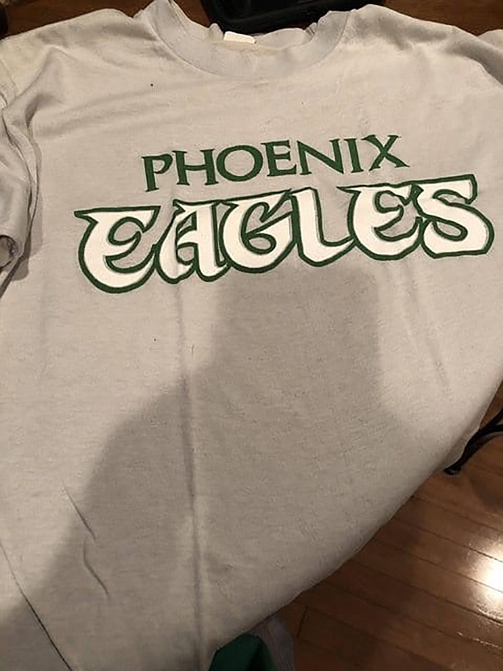 A photo allegedly created by the Eagles in 1984. The shirt was part of a series of mock-ups of what would have likely been the team’s logo if they packed up and left for Phoenix. (Ed Wisneski/Courtesy)