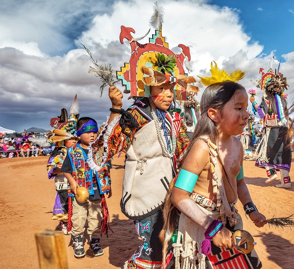 Hopi Rainbow Dancers at the Village of Moenkopi Tuuvi Gathering, which runs concurrently with the fair. (Gilbert Honanie)