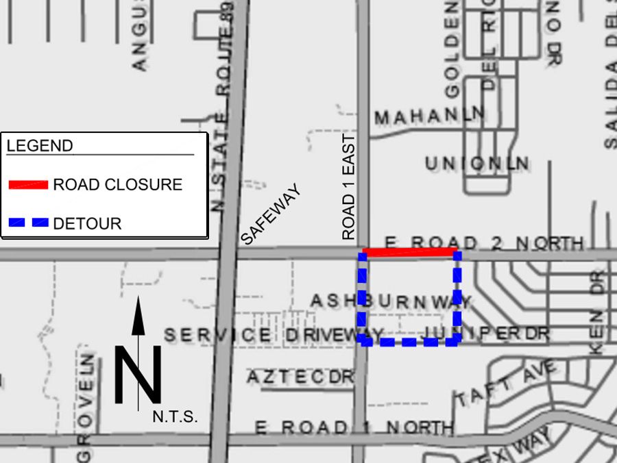 Portion Of Road 2 North In Chino Valley Closed Oct 17 19 For Utility   Road 2 North Chino Valley Closed Map Web 