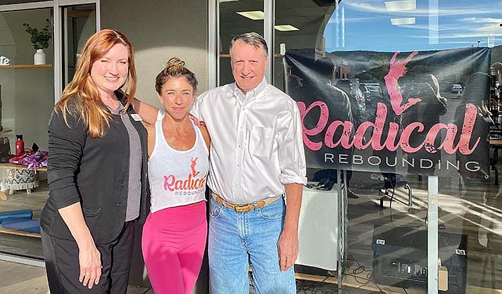 Sedona Chamber of Commerce & Tourism Bureau CEO Michelle Conway, Radical Rebounding owner Rachel Lawrence and Big Park Council Vice President Duane Thompson. (Courtesy Sedona Chamber)